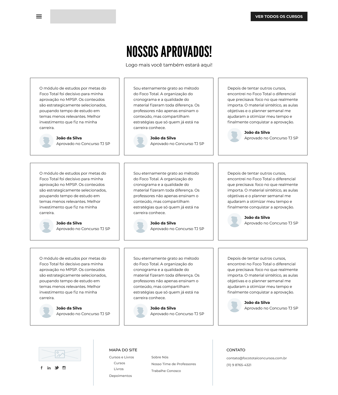 Wireframe da Página de Depoimentos